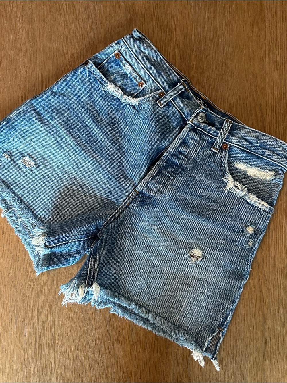 Abercrombie & Fitch Classic Blue Distressed Denim Shorts